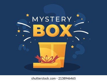 Mystery Gift Box with Cardboard Box Open Inside with a Question Mark, Lucky Gift or Other Surprise in Flat Cartoon Style Illustration 