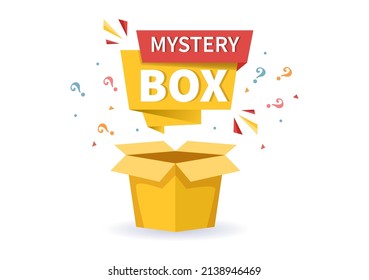 Mystery Gift Box with Cardboard Box Open Inside with a Question Mark, Lucky Gift or Other Surprise in Flat Cartoon Style Illustration 