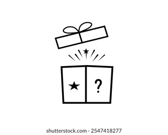 Mystery gift box icon design. Black and white opened present box icon. Exploding surprise gift box Exploding surprise gift box design