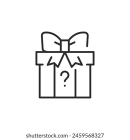 Mystery gift box icon featuring a wrapped present with a question mark, symbolizing surprise, curiosity, and the joy of giving. Suitable for various celebrations, events. Vector illustration