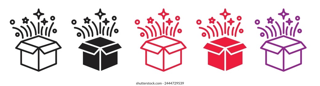 Mystery Gift Box Icons with Sparkling Confetti for Magical Birthday Surprises
