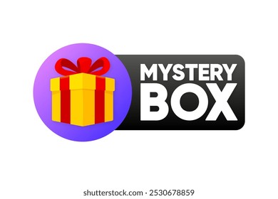 Rótulo Mystery Giftbox. Apresente surpresa secreta. Conceito isométrico de caixa de saque secreta aleatória. Ilustração vetorial.