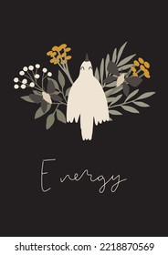 Mystery green witch aesthetic poster. Woman magic powers elements. Mystical signs, tarot cards. Vector illustration. Witchcraft art. Stickers, banner, decorations. Esoteric, hand drawn, isolated, a4