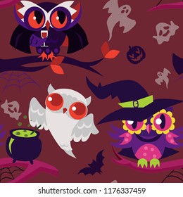 Mystery Halloween nightbirds flat seamless pattern