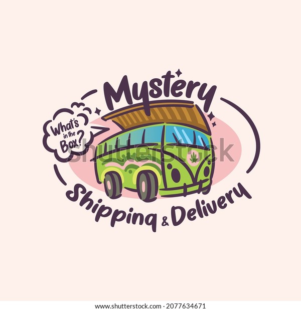 Mystery hippie bus\
box delivery logo\
concept