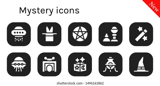 mystery icon set. 10 filled mystery icons.  Collection Of - Ufo, Magic, Pentacle, Magic trick, Trick, Alchemy, Witch