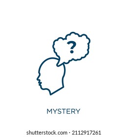 mystery icon. Thin linear mystery outline icon isolated on white background. Line vector mystery sign, symbol for web and mobile