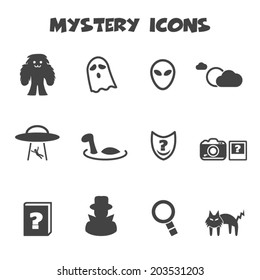 mystery icons, mono vector symbols