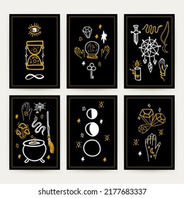 Mystery Magic Posters. Vector Illustration of Stars and Witchcraft Greeting Cards.