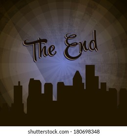Mystery movie ending screen background with concept design and shadow of town illustration