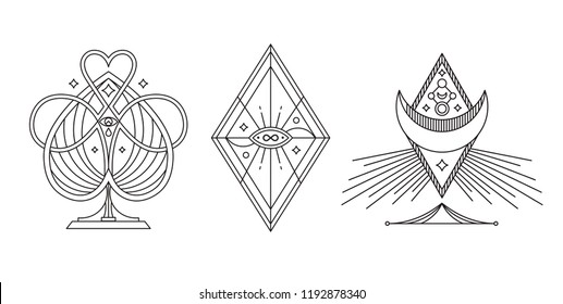 Mystery, occult, alchemy, mystical. Vector tattoo symbols.