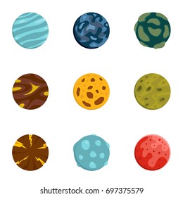Mystery planet icons set. Flat set of 9 mystery planet vector icons for web isolated on white background