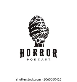 Podcast de misterio, icono del logo del podcast de Horror vectado en fondo blanco