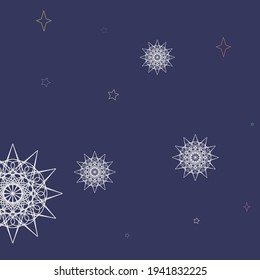 Mystery Purple Green Stars New Year Ornament. Orange Violet Snowflake Mandala Holiday Background. Night Colorful Cozy Magic Chaotic Wallpaper. Pastel Winter Christmas Pink Sky White Design Pic.