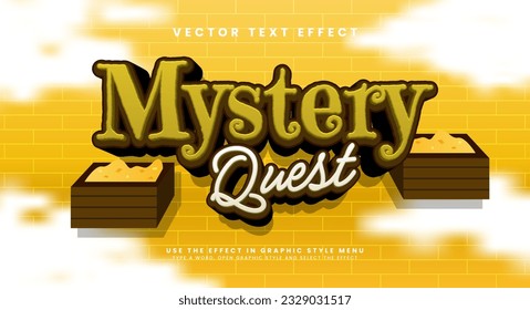 Mystery quest cartoon editable vector text effect, for the treasure theme.