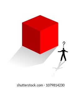 mystery red cube and man thinking
