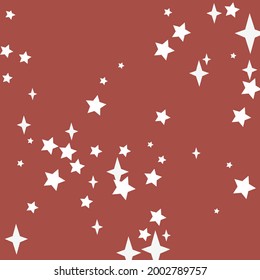 Mystery Sharp Stars Chaotic New Year Composition. Color Retro White Night Christmas Wallpaper. Magic Snow Red Print Holiday Illustration. Winter Santa Four-pointed Sky Bright Pattern.
