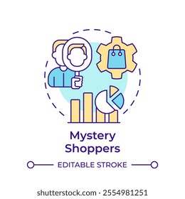 Mystery shoppers multi color concept icon. Customer service, shopping. Statistics, commerce. Round shape line illustration. Abstract idea. Graphic design. Easy to use in infographic, presentation