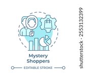 Mystery shoppers soft blue concept icon. Customer service, shopping. Statistics, commerce. Round shape line illustration. Abstract idea. Graphic design. Easy to use in infographic, presentation