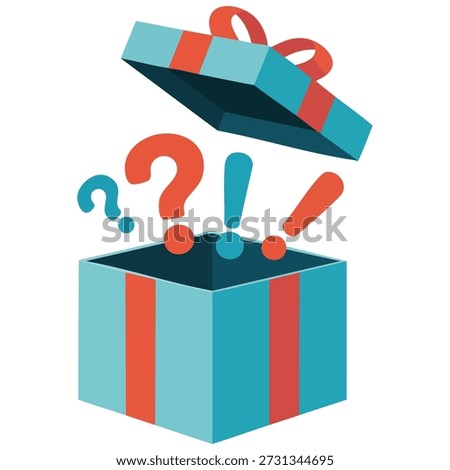 Mystery surprise blind box exploding with colorful confetti isolated vector illustration on white background