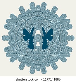 Mystery, witchcraft, occult and alchemy tattoo sign. Mystical vintage gothic geometry thin lines symbol with butterfly woman