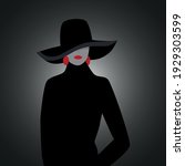 mystery woman. The girl in black. The lady in the hat. Portrait. Vector illustration.