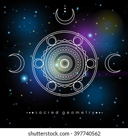 mystic abstract background, vector background with sacred geometry symbols, night sky wallpaper
