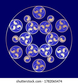Mystic alien crop circle decorated ancient celtic or chinese pattern; Sacred geometry, heaven golden symbol; Vector illustration.