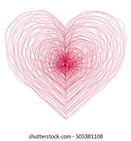 Mystic arterial fibers in shape of heart on white background. Love symbol in deep red spider web.