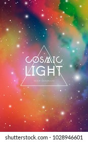 Mystic astrology related cosmic background with outer space texture and stars, with minimal hispter triangle frame for your text or logo.