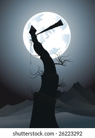 mystic astronomical tower in moonlight, vector illustration