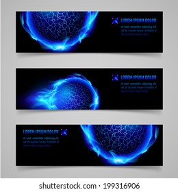 Mystic banners with blue flaming spheres for your design