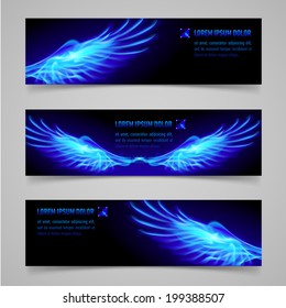 Mystic banners with blue flaming wings for your design 