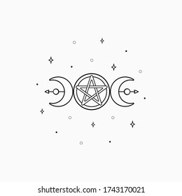 Mystic boho logo, design elements with moon, stars. Vector magic symbols isolated on white background svg