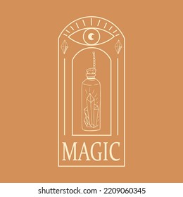 Mystic boho logo, design elements with moon, hands, star, eye. Vector magic symbols isolated on white background