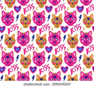 Mystic boho love modern abstract seamless pattern heart trend style. Valentine's day, romance endless texture, background, wallpaper, textile. Vector illustration