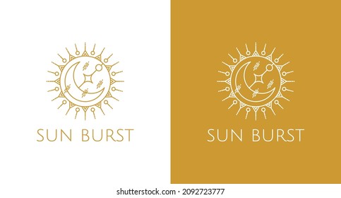 Mystic boho with moon crescent lunar star logo design