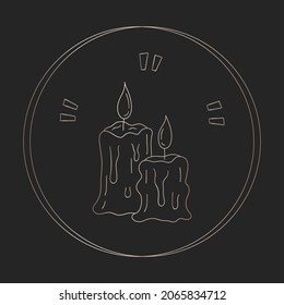 Mystic boho ritual candles symbol. Hand drawn golden gradient candles element. silhouette icon in doodle aesthetics design. Esoteric icon in circle on black background. Vector magic candles.