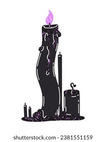 Mystic candles with grunge texture. Cartoon vector illustration in gothic style. Doodle esoteric hand drawn element. For stickers, temporary tattoo