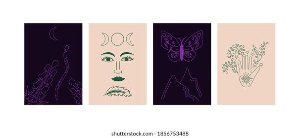 Cartas místicas conjunto de vectores púrpura