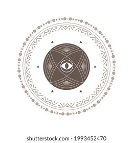 Mystic circle with eye spiritual tattoo symbol on white