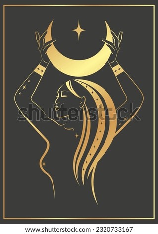 Mystic concept - witch holding young moon illustration.