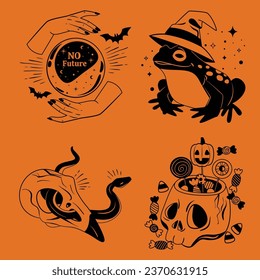 mystic dark halloween stickers collection vector design illustration