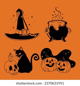 mystic dark halloween stickers collection vector design illustration