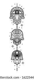 Mystic dream Catcher hamsa.Hand draw vintage line style.Boho ethnic amulet.Vector illustration.