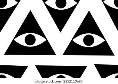 Mystic esoteric, magic, sign, eye in the black triangle pyramid. Trendy, magical, mystical, secret, stylish, fashionable, seamless vector pattern for design and decoration.