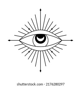 Mystic evil eye, line art esoteric sign. Occult symbol