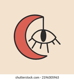 Mystic eye and moon icon. Vector isoteric illustration for t-shirt prints, boho posters, covers, logos and tattoos.