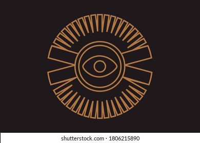 Mystic eye are on the circle belong of which the rays of the sun. Religion philosophy, spirituality, occultism, chemistry, science, magic. Isolated vector illustration.