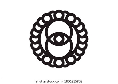 Mystic eye are on the circle belong of which the rays of the sun. Religion philosophy, spirituality, occultism, chemistry, science, magic. Isolated vector illustration.
